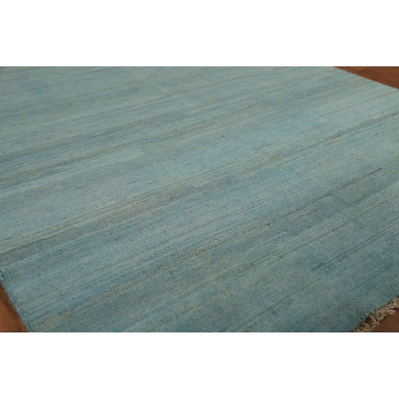Striped Blue Modern Gabbeh Oriental Area Rug Handmade Wool Carpet - 4'4" x 5'11"