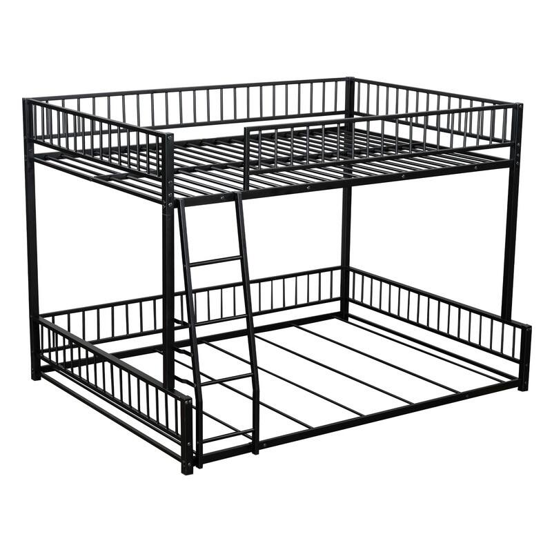 Twin/Full XL over Queen Size Metal Bunk Bed with Ladder and Safety Guardrails, Convertible Bed Frame to Two Floor Beds