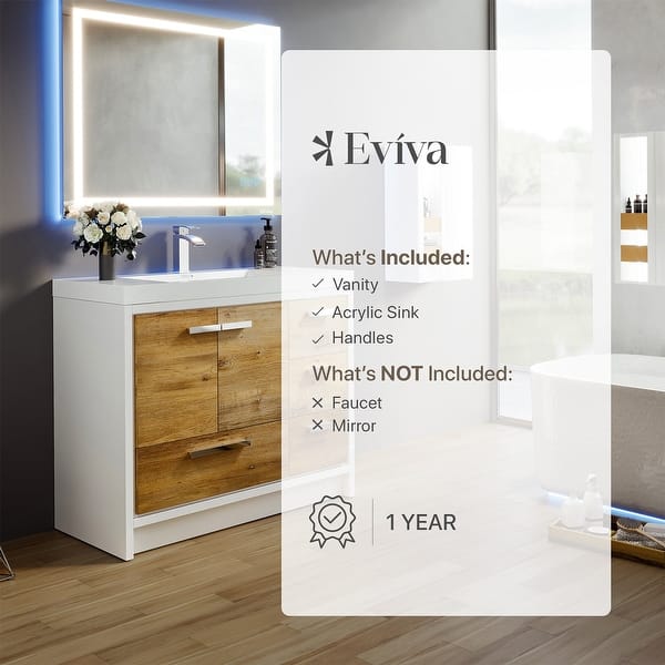 Eviva Grace 42 in. W x 20 in. D x 36 in. H Bathroom Vanity in Gray Oak with White Acrylic Vanity Top with White Sink