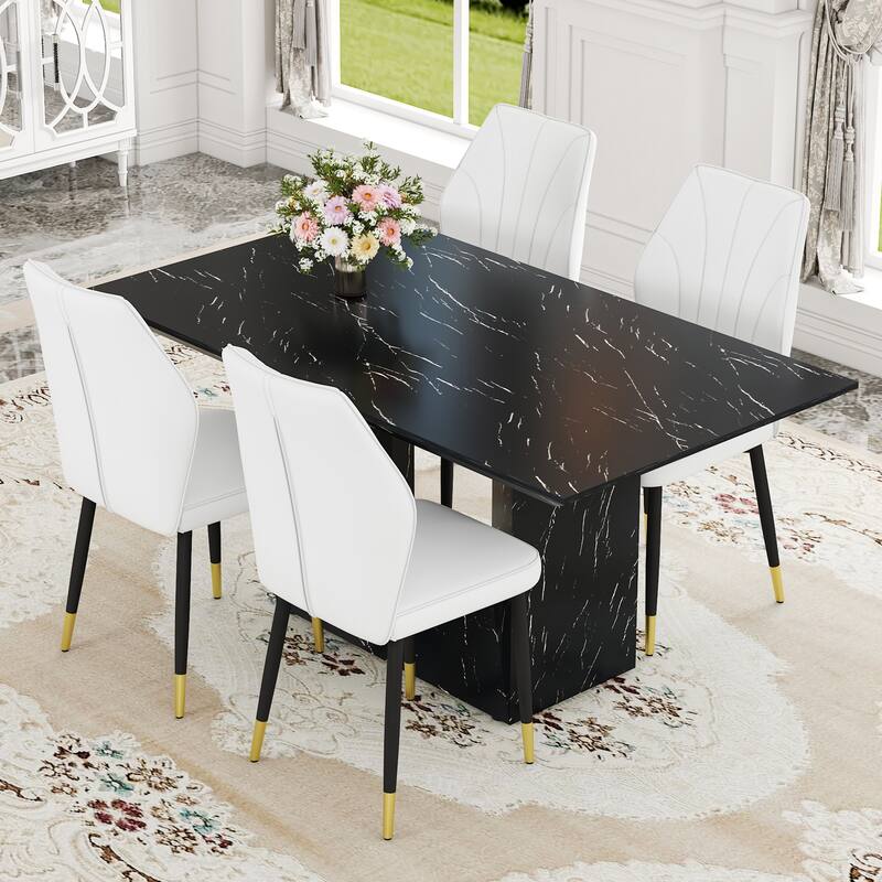 Modern 5-Piece Dining Set with Rectangular Table & Widened Backrest Chairs