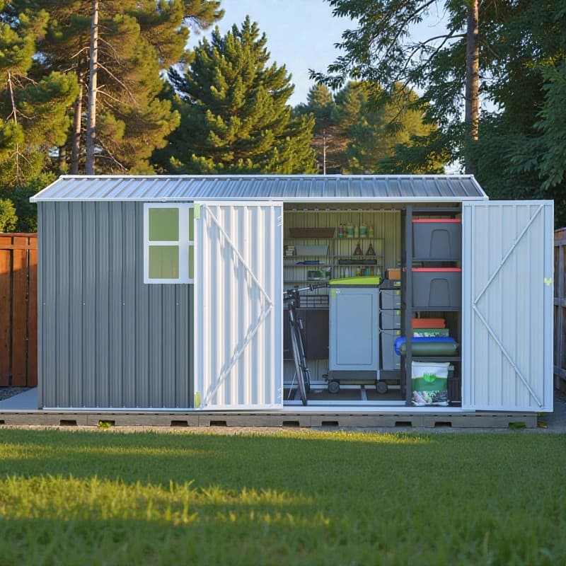 8' x 12' Outdoor Storage Shed, Heavy-Duty Steel Building with Window, Hinged Doors & 4 Air Vents for Backyard or Garden