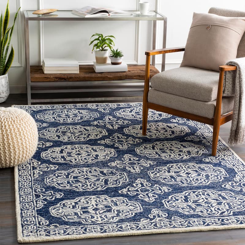 Livabliss Talbot Handmade Medallion Wool Area Rug - Navy - 2' 6" x 8'
