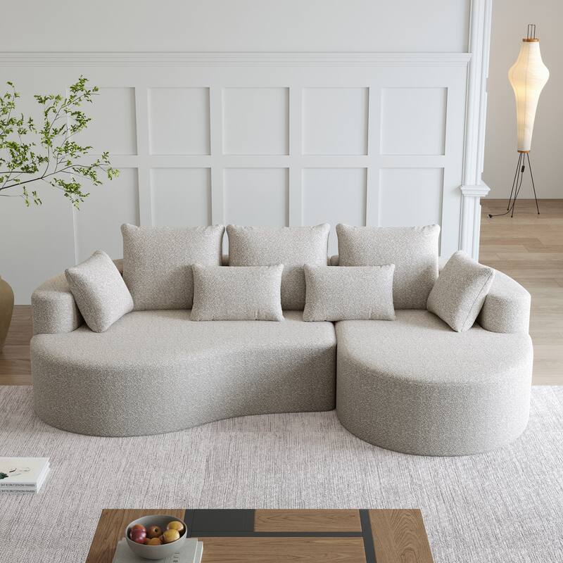 Oversized Chenille Upholstered Boneless Sofa, L-Shaped Curved Sectional Sofa, Deep Seat Cloud Couch with 7 Pillows