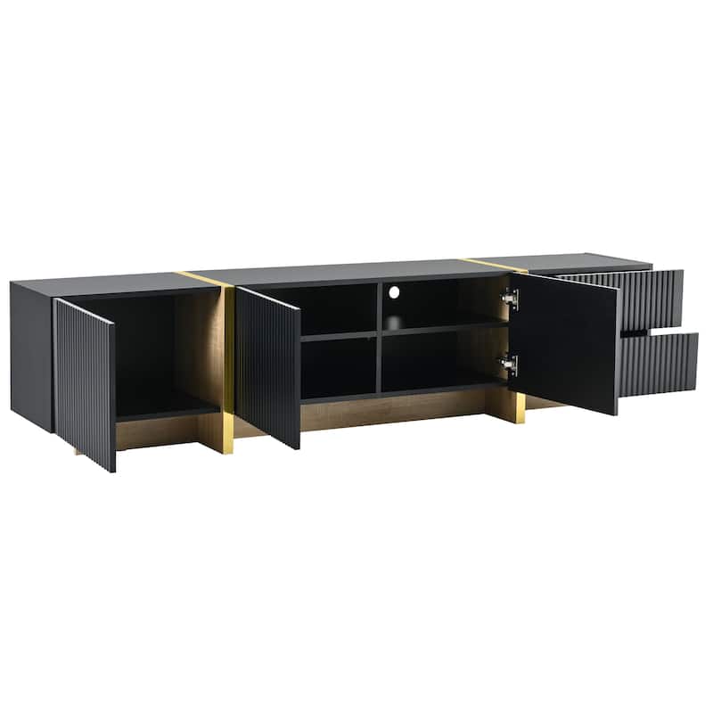 Black 74" TV Stand with Cabinets, Drawers & Gold Legs for TVs Up to 80"