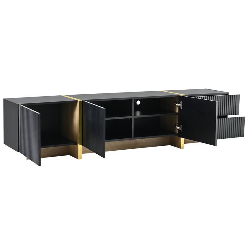 Elegant TV Stand with Golden Legs & Fluted Panels for TVs up to 80'', Storage Drawers & Shelves for Living Room