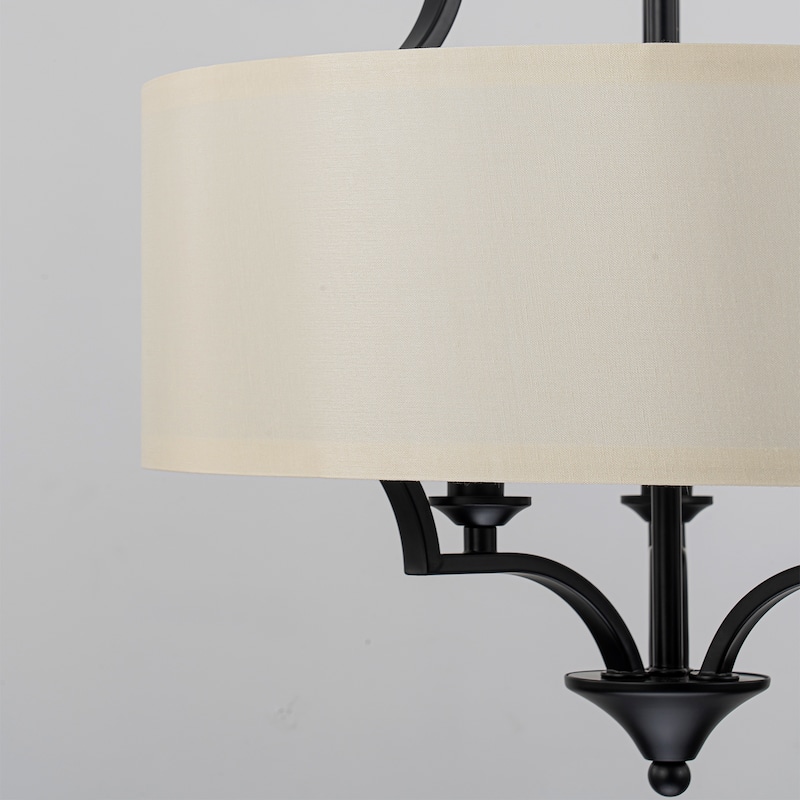 Modern 3 - Light Candle Style Drum Shaded Black/Gold Chandelier
