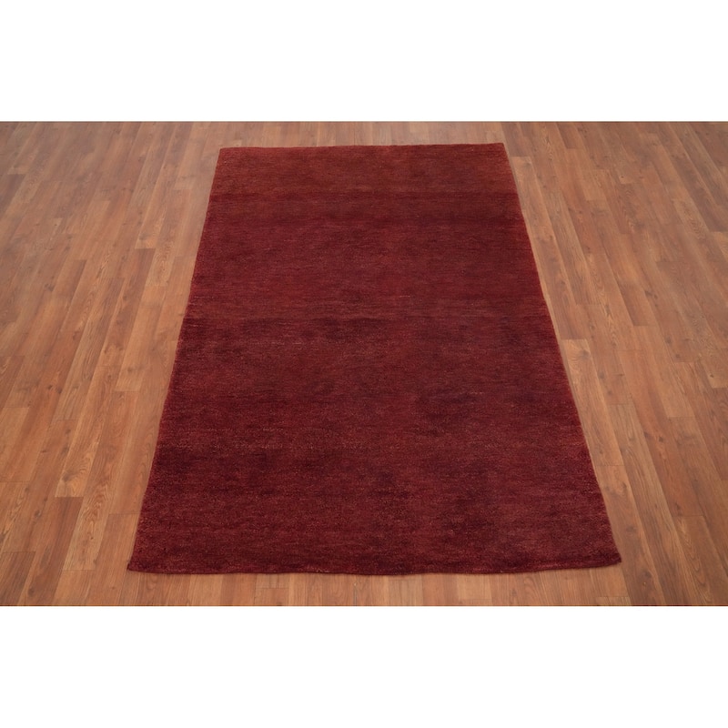 Hand Knotted Oriental 100% Wool Carpet Modern Solid Red Gabbeh Area Rug - 6' 0'' X 4' 0''