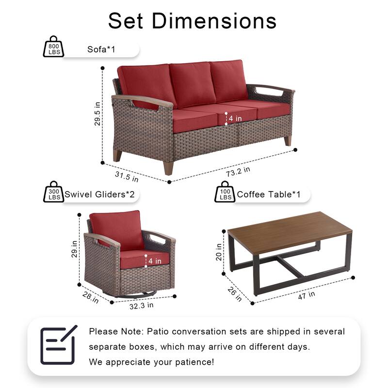 Pocassy Outdoor Brown Wicker Funitre with Cushion Set