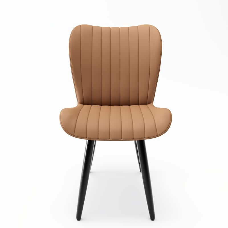 Set of 2 Modern PU Leather Dining Chairs with Thick Cushions & Metal Legs, Armless Faux Leather Side Chairs for Kitchen