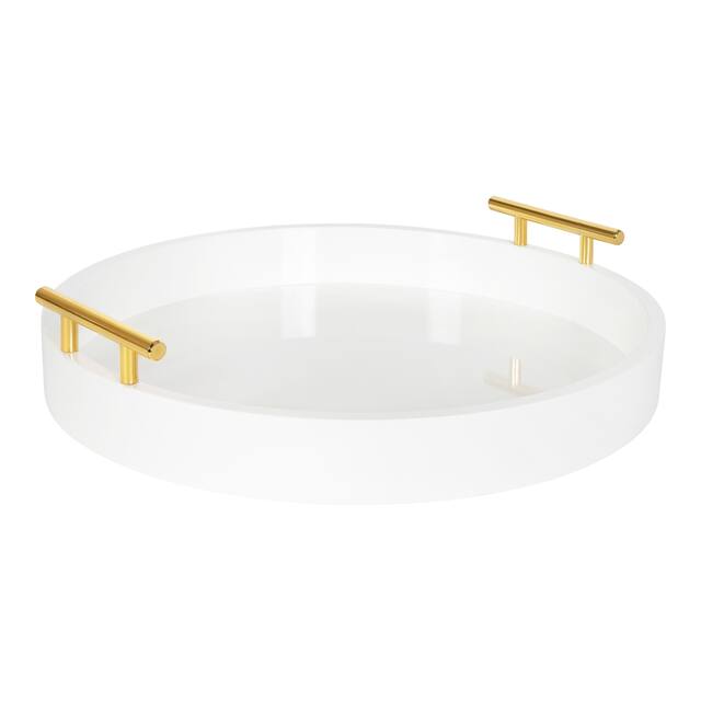 Kate and Laurel Lipton Round Decorative Tray with Metal Handles - 18" Diameter - White/Gold
