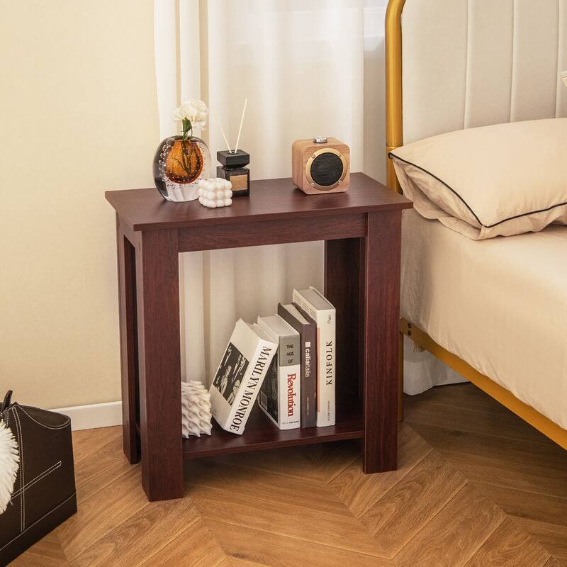 Gymax 2-Tier End Table Modern Sofa Bedside Table Compact Nightstand w/