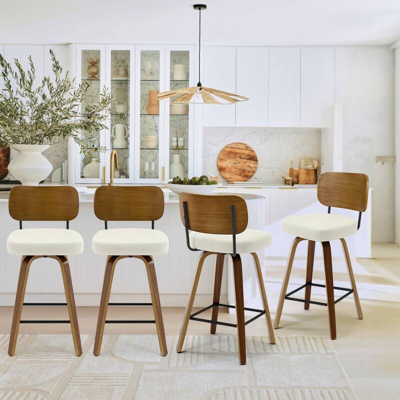 26" Swivel Upholstered Counter Height Bar Stool - 36.4" H x 17.1" W x 20" D - Set of 4 - Cream
