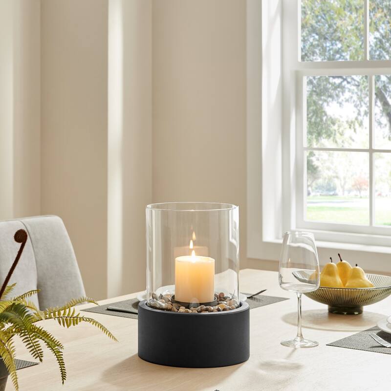 Small Glass Hurricane Pillar Candle Holders with Pebble Base - 11.25" - Black