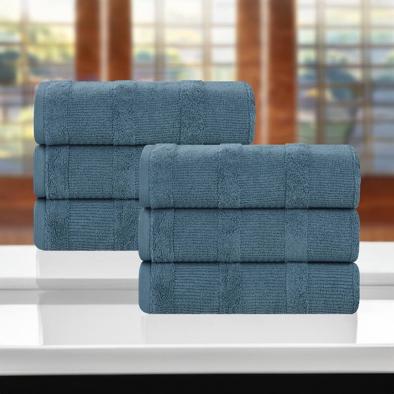 Superior Roma Cotton Ribbed Soft Highly Absorbent Hand Towel Set of 6