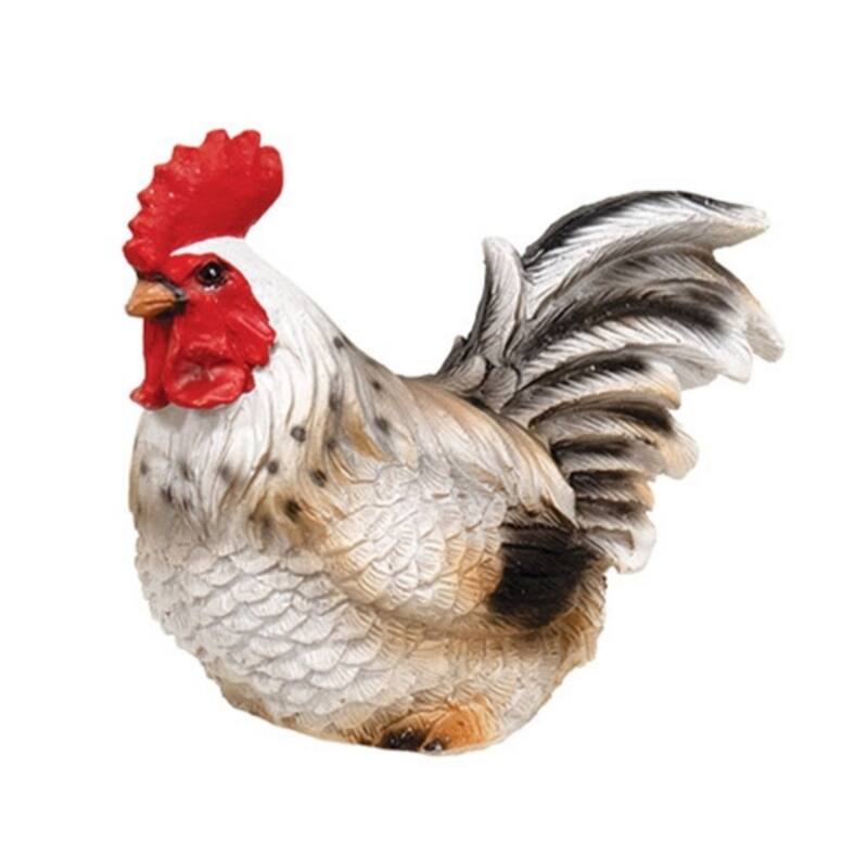 Resin Rooster Figurine Hand-Painted Farmhouse Country Decor 3 Inch Tabletop Shelf Accent - 3” high by 2” wide by 3.5” deep