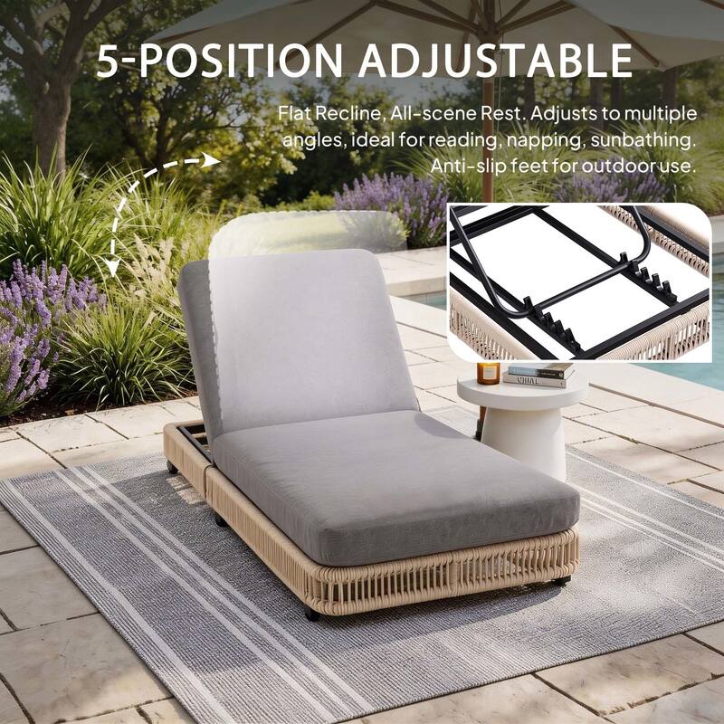 Outdoor Chaise Lounge Chair with Adjustable Backrest Patio Pool Lounge