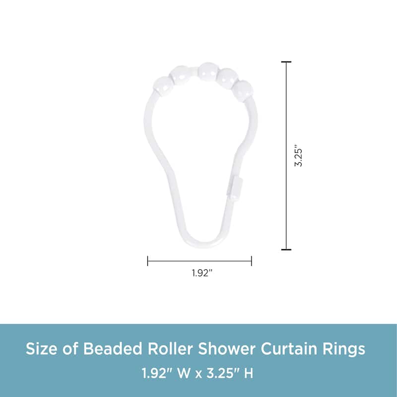 Kenney Plastic Beaded Roller Ball Shower Curtain Rings, Set of 12 - White