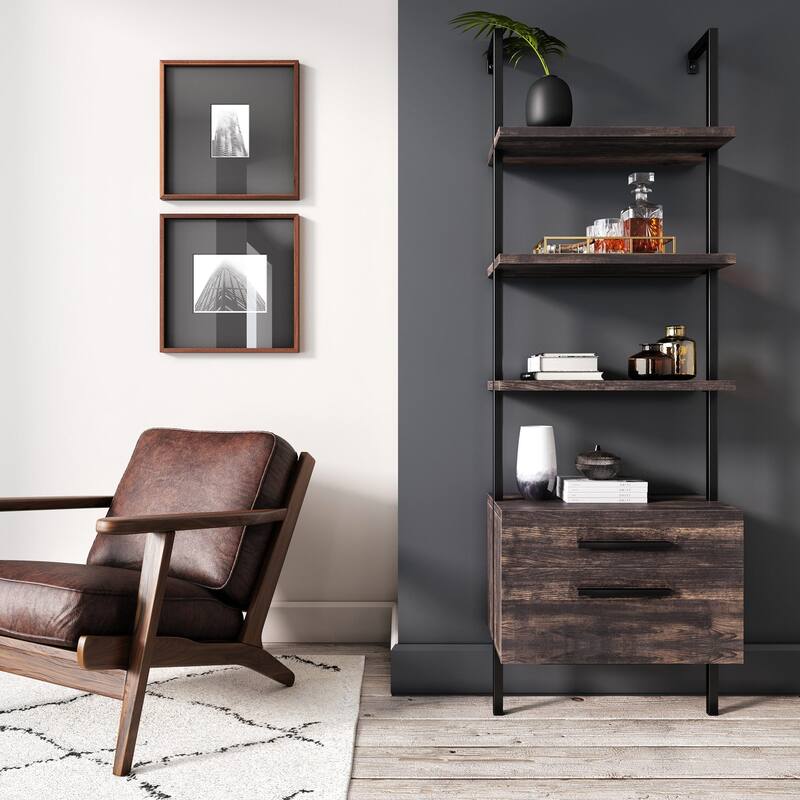 Nathan James Theo Open Shelf Industrial Bookcase with Drawers or Cabinets
