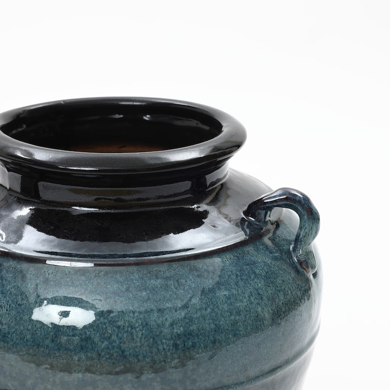 Rippled Blue with Brown Round Ceramic Vase, Home Decor Tabletop & Floor Accent