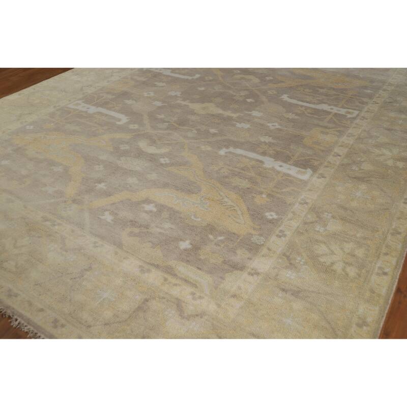 Transitional Earth Tone Brown Oushak Area Rug Handmade Wool Carpet - 9'1" x 11'8"