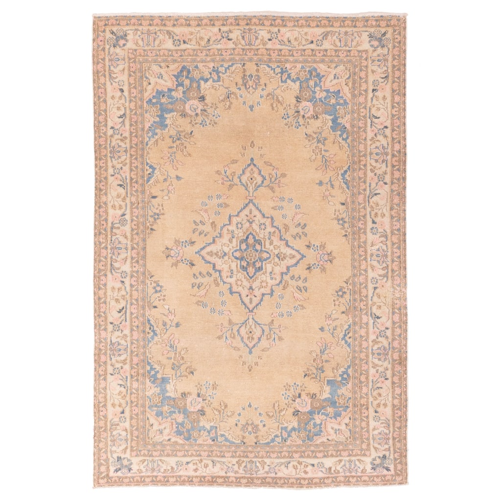 ECARPETGALLERY Hand-knotted Antalya Vintage Tan Wool Rug - 4'3 x 6'5