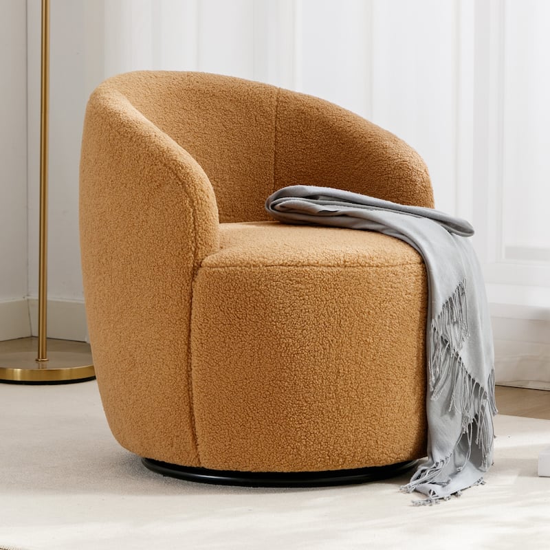 25.6" Swivel Barrel Chair with Black Coating - Khaki Wool