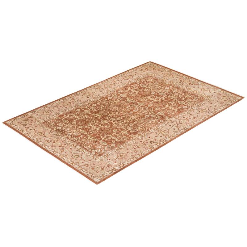 Overton Handknotted Wool Traditional Oriental Brown Area Rug - 6' x 9'