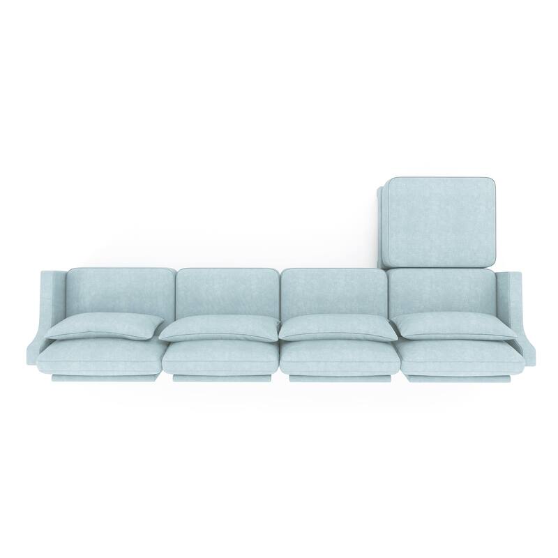 141.7" Chenille Modular 4-Seater Sofa with Ottoman & Ergonomic Wood Base