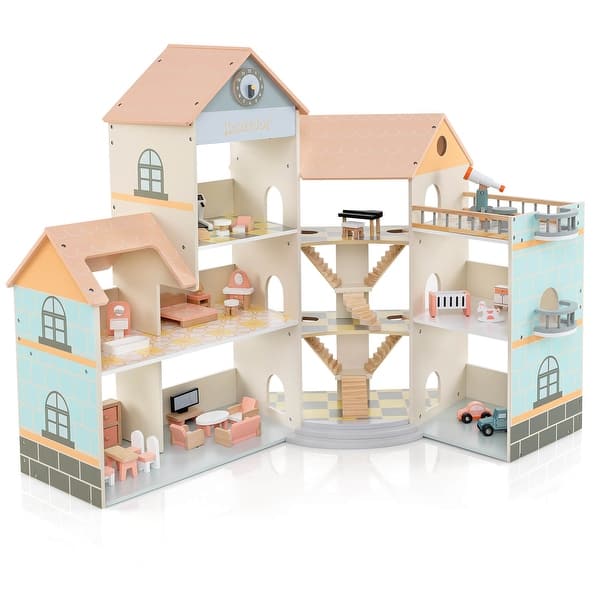 slide 2 of 6, Wooden Dollhouse Playset Pretend Play Toys Kit w/ 42 Accessories - Orange Orange