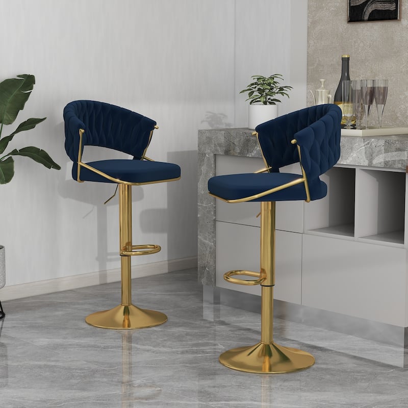 Modern Velvet Counter Bar Stools with Backs(Set of 2)