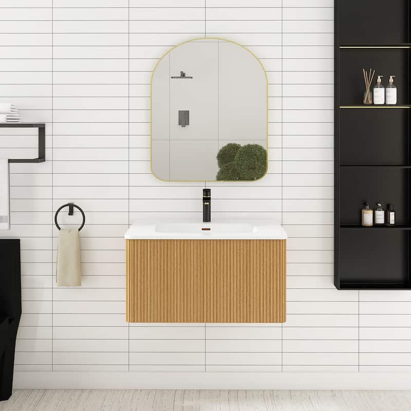 Floating Bathroom Vanity with Glossy White Integrated Ceramic Sink