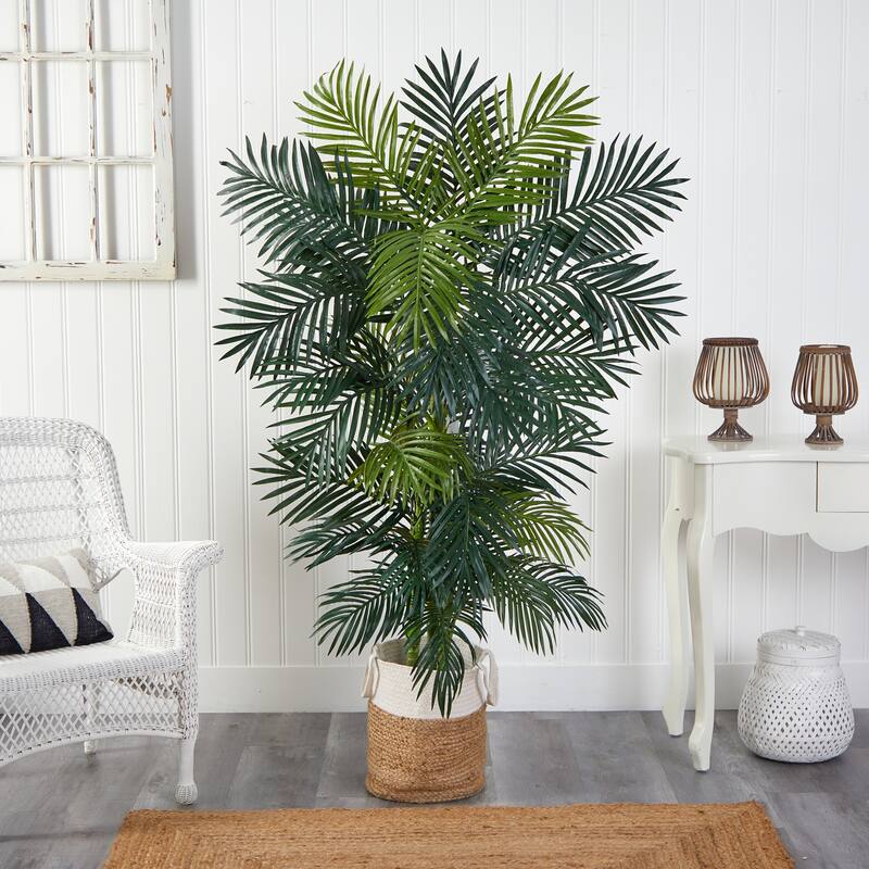 Palm Tree 6.5Ft Indoor - Realistic Artificial Palm with Jute Planter - Tropical Home Decor - Green
