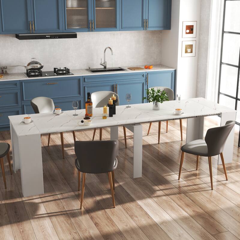 Roomfitters White Extendable Console Table, Multifunctional Convertible Dining Table and Desk up to 118"