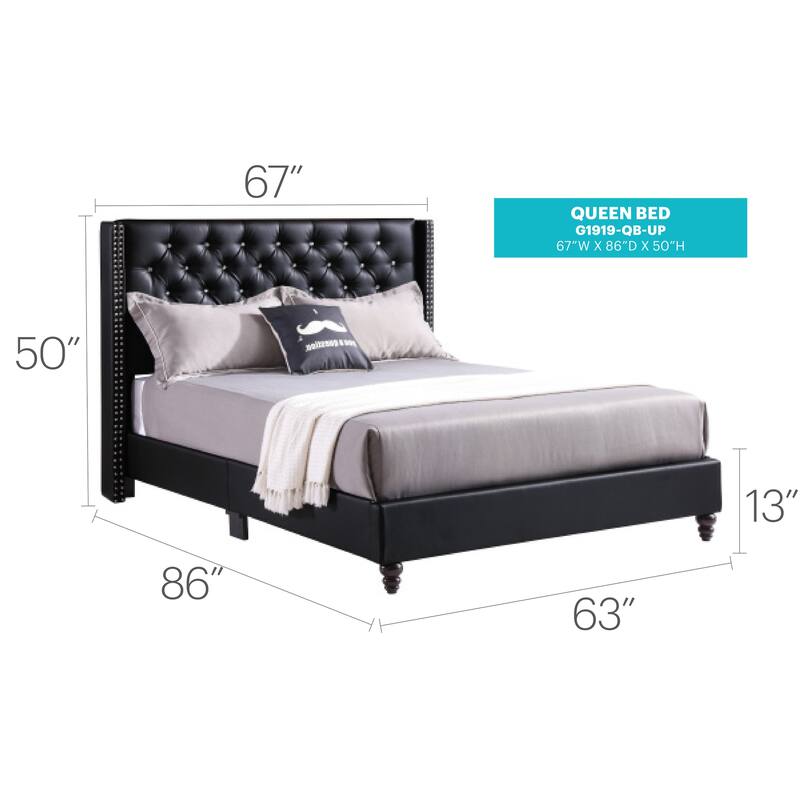 Queen Size Black Upholstered Bed with Quick Assembly