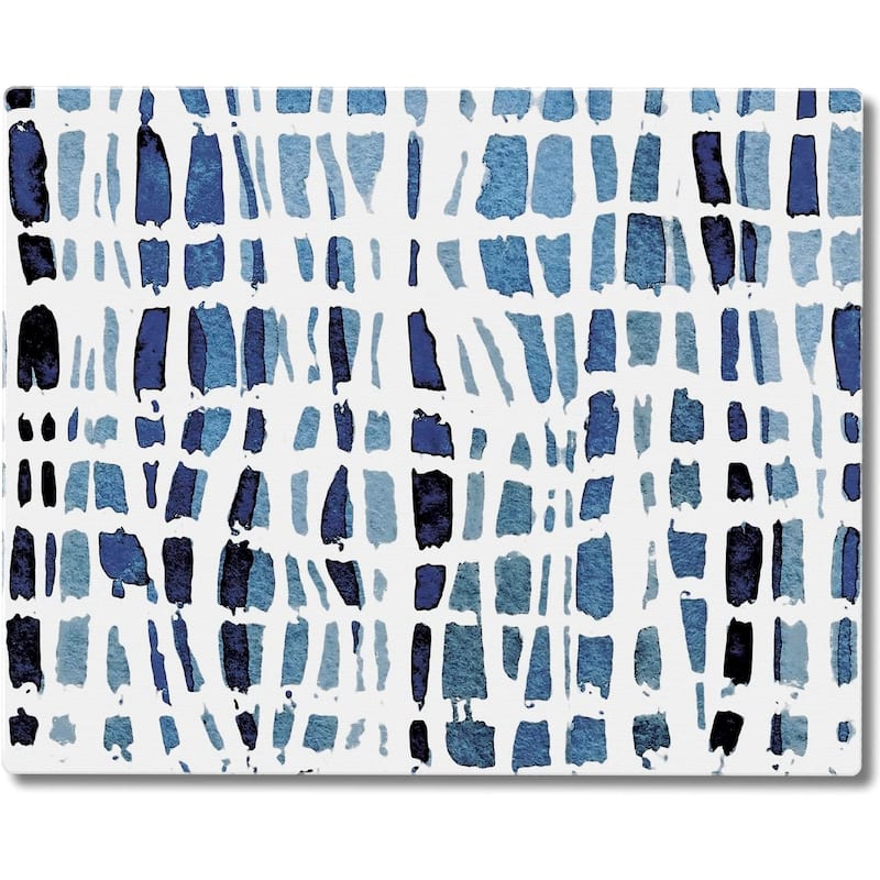 Indigo Wavy Lines 3mm Heat Tolerant Tempered Glass Cutting Board 10” x 8” Manufactured in the USA Dishwasher Safe - Multi