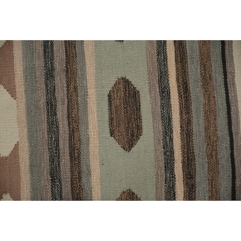 Hand Woven Oriental 100% Wool Carpet Southwestern Tribal Greys & Charcoal Kilim Area Rug - 9' 11'' X 8' 3''