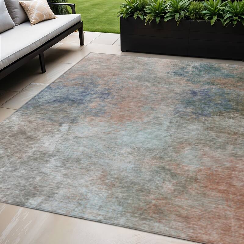 HomeRoots Abstract Transitional Rectangle Outdoor Rug - 8' X 10'