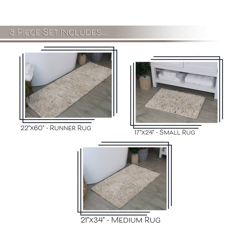 Home Weavers Cloud Comfort 100% Microfiber Bathroom Rug, Non Slip Bath & Water Absorbent Soft Bath Mat - 3 PC Set with Runner