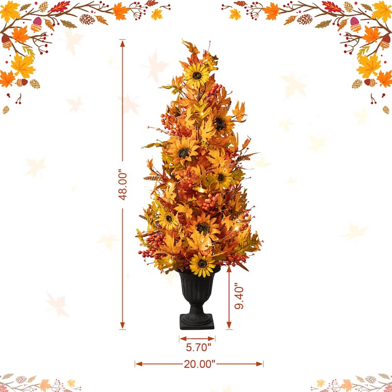 Glitzhome 48"H Fall Lighted Maple Leaf Sunflower Urn Porch Trees with Timer