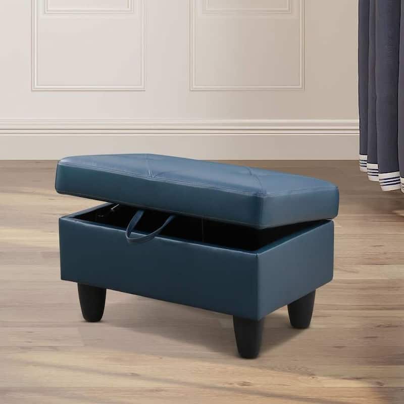 Denim Blue Storage PU Ottoman for Living Room