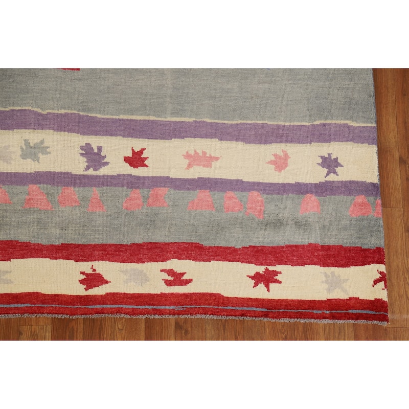 Hand Knotted Oriental 100% Wool Carpet Modern Geometric Greys & Charcoal Gabbeh Area Rug - 9' 1'' X 6' 0''