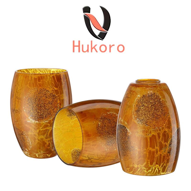 Hukoro 2.25 in. Lip Fitter Stone Crackle Glass Oblong Pendant Lamp Shade - 3-Pack