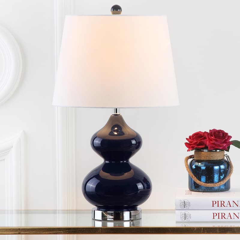 SAFAVIEH Lighting 24-inch Eva Double Gourd Glass Navy Table Lamp (Set of 2) - 14"x14"x24"