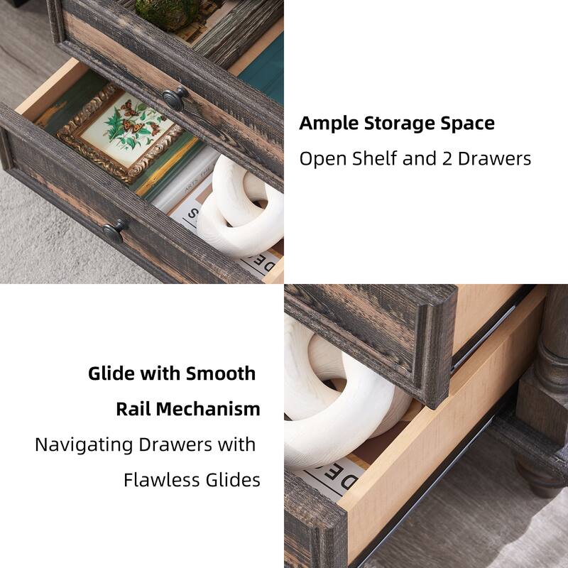 Farmhouse Nightstand Set of 2 with Solid Wood Feet, Charging Station