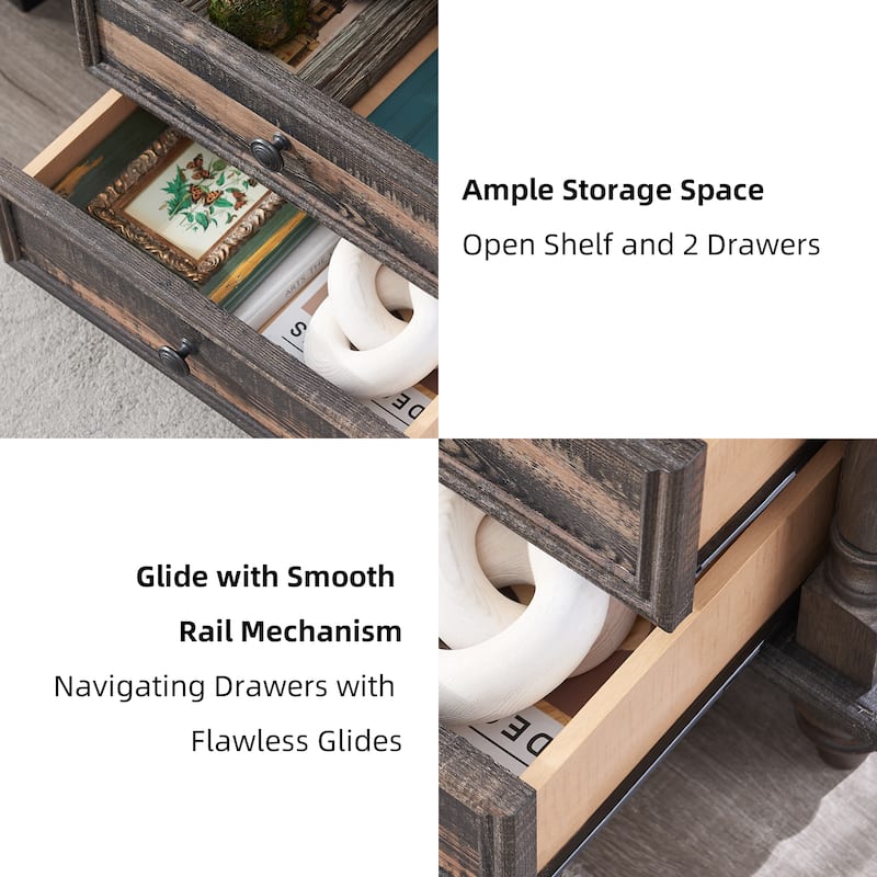 Farmhouse Nightstand Solid Wood Feet, Sofa Table with Charging Station