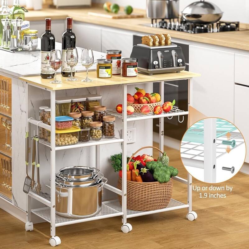 Kitchen Microwave Cart, Adjustable Shelf, Coffee Bar Stand Kitchen Baker's Rack with Wheels Rolling Storage Cart Organizer Shelf