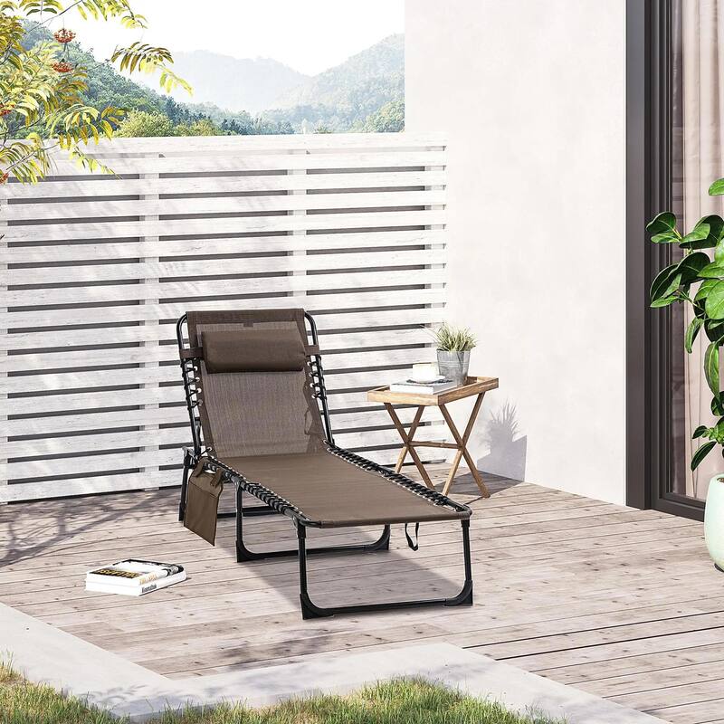 Reclining Chaise Lounge with Adjustable Back, Pillow for Patio Beach