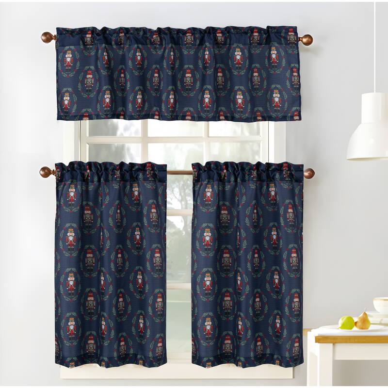 Nutcracker Christmas Holiday Present Kitchen Curtain Set