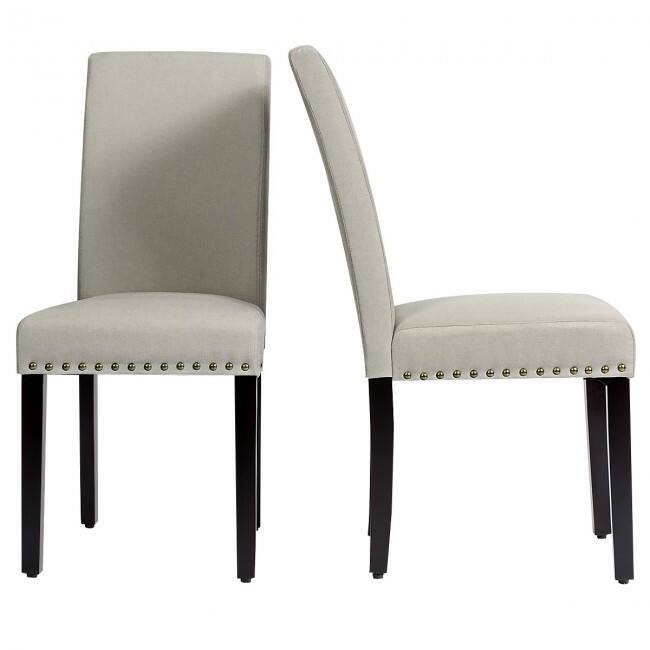 Set of 2 Fabric Upholstered Dining Chairs with Nailhead