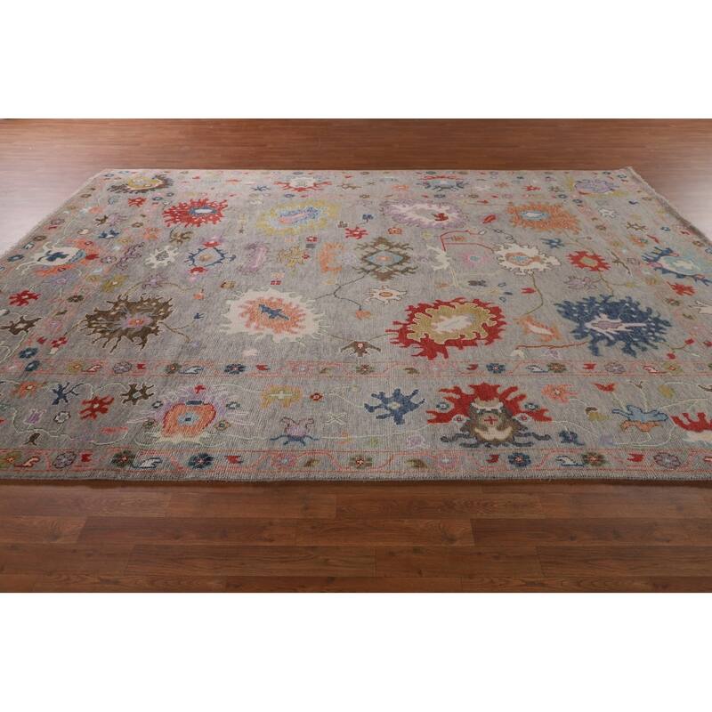 Floral Oushak Oriental Area Rug Hand-Knotted Wool Carpet - 9'1" x 11'9"